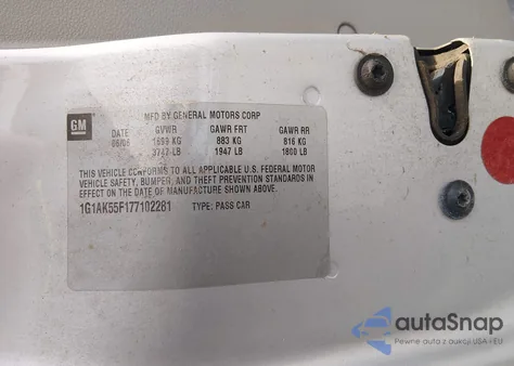 2007 Chevrolet Cobalt Ls z USA, uszkodzony, nr VIN 1G1AK55F177102281